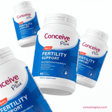 Conceive Plus fertility support supplement bottles on a white background