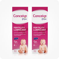 For Max Fertility Lubricant Bundle the front view image of two boxes of Conceive Plus Fertility Lubricant 75ml on a white background. The boxes are placed side by side