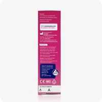 For Men's Fertility Support Bundle the backside image of the box of Conceive Plus Fertility Lubricant 30ml on a white background. The back side contains information about Patents, website address, manufacturing company detail, and distribution details. The box also contains a small blue box at the bottom with quality assurance information. The box of the Conceive Plus Fertility Lubricant 30ml is placed in the center of the frame.
