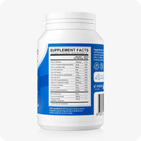 For Men's Fertility Support Bundle the image of side view of the bottle of Conceive Plus Men Fertility Support US Supplement Facts on a white background. The supplement facts are written in a table with other ingredients below the table on the product label