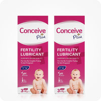 For Try Me Size - Fertility Lubricant Bundle the image of two boxes of Conceive Plus Fertility Lubricant 3x4g Pre-filled Applicators placed side by side on a white background. The front of the boxes is towards the camera and they are placed in the middle of the frame.