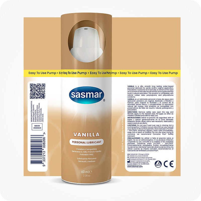 Sasmar Vanilla Flavor Personal Lubricant - Water - Based Lubricant - Conceive Plus USA